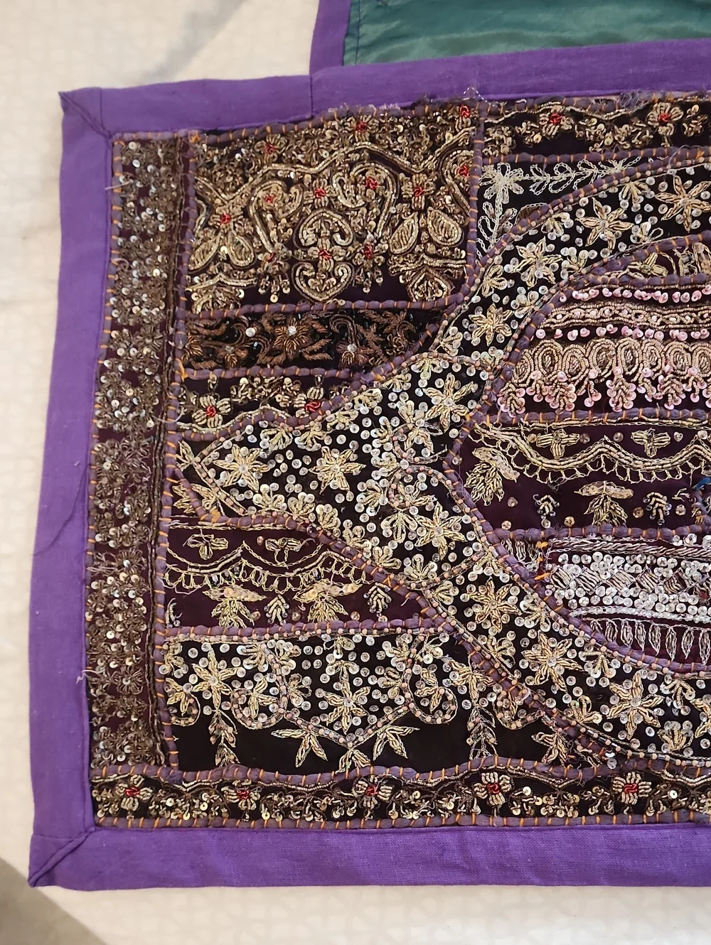 Embellished Purple Paisley Indian Hand Made Runner/ Wall Decoration.